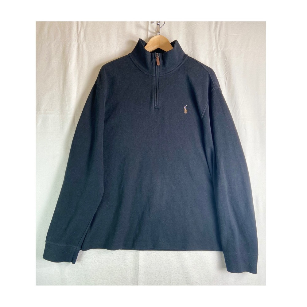 Polo Ralph Lauren Mens XL Black Estate Rib Quarter Zip Pullover Preppy Classic